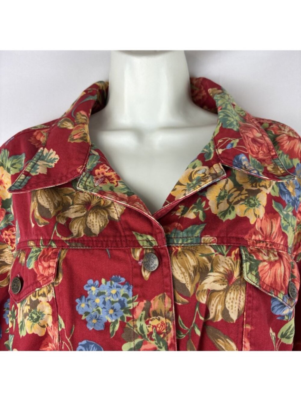 Susan Bristol Jacket Womens XL Red Floral Cotton fits like 18/20 Petite - Picture 2 of 7
